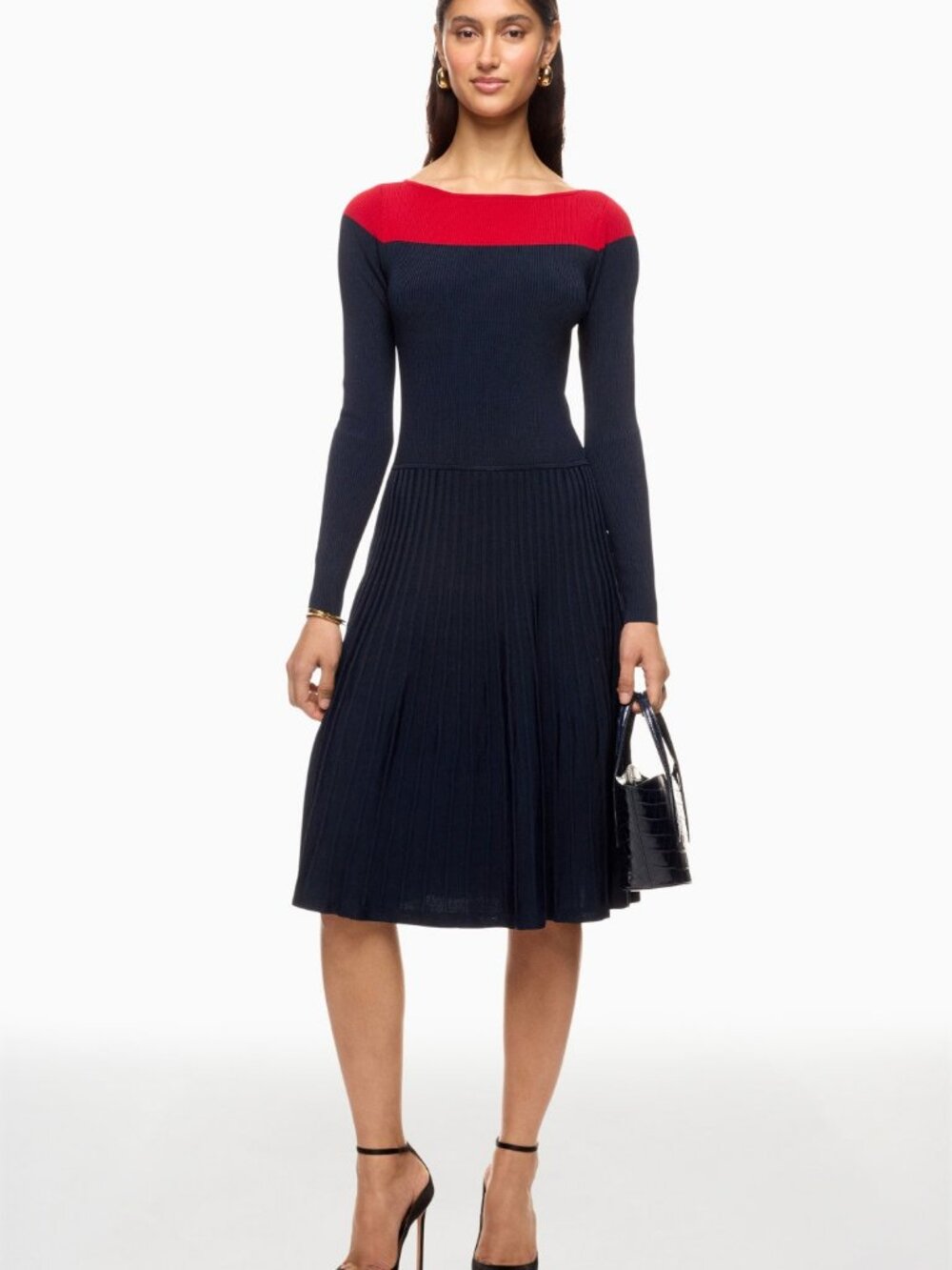 Lauren Ralph Lauren Patney Colorblock Pleated Sweater Dress M